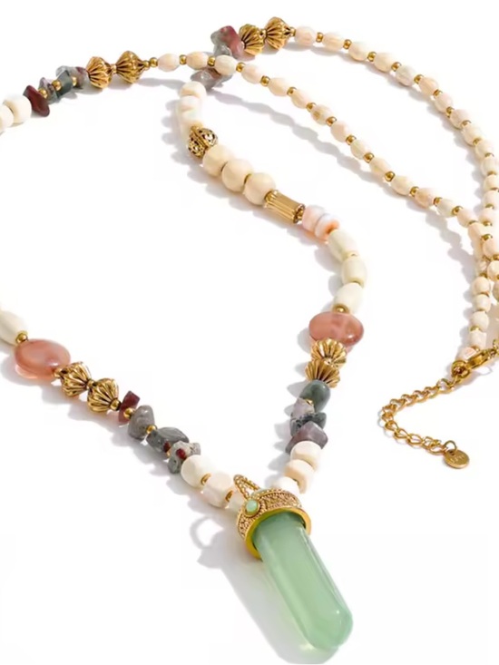 Anthropologie Jewelry - Green Jade Beaded Artisan Long Necklace